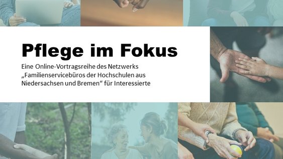 Veranstaltungsflyer mit Bildern aus verschiedenen Pflegesituationen.